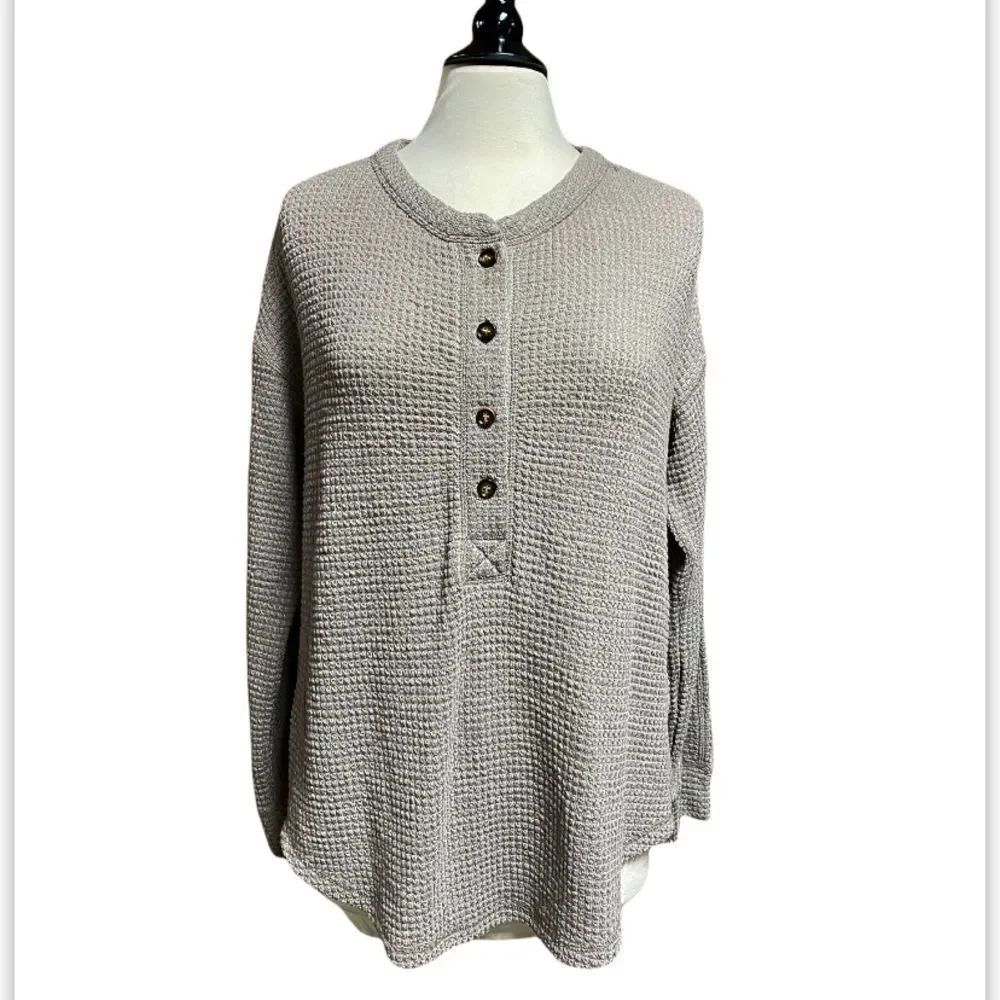 Mittoshop Taupe Waffle Knit Long Sleeve Tunic Top